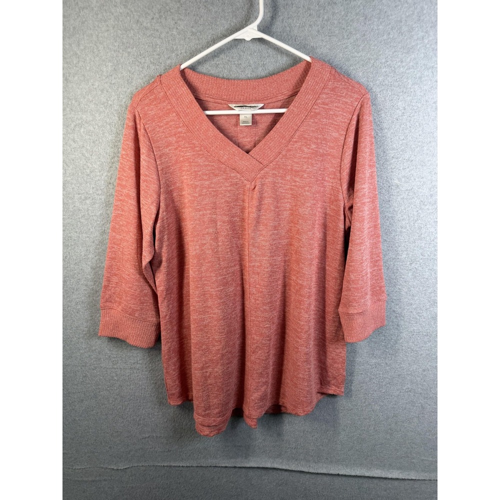 Christopher & Banks Sweater Womens P/L Petite Pink V Neck 3/4 Sleeve Pullover
